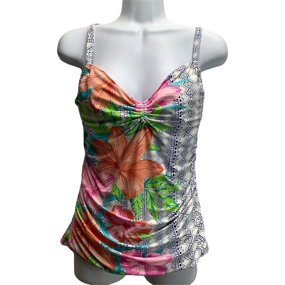 Other - Hibiscus Flower Floral Tropical Leaf Tankini Swimsuit Top Size 8 ? NO Tag Womans